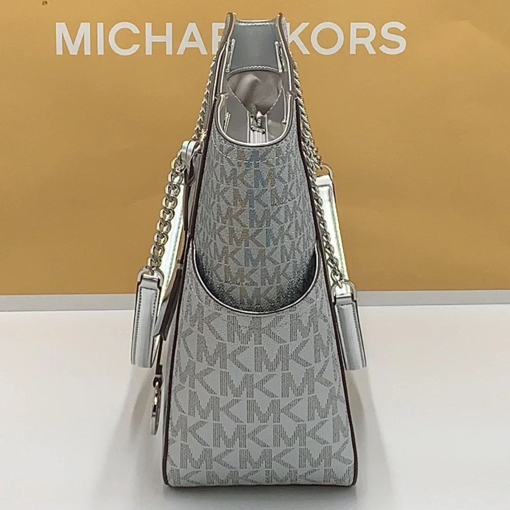Michael Kors Jet Set Travel Large Chained Tote Shoulder Bag MK  Silver  NWT